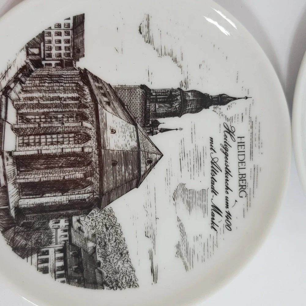 Royal Porzellan Bavaria KPM Coasters Set of 6 White Black Germany 4in Landmarks